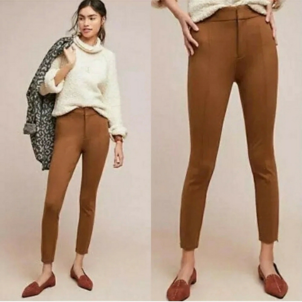Anthropologie Size 12 Essential Slim Women's Brown Slim Fit Pants With Zippers